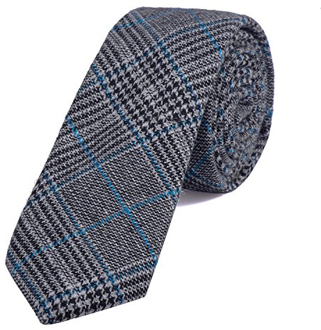 DonDon cravatta stretta da uomo 6 cm cotone - grigio-blu a scacchi