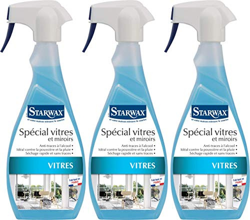 STARWAX Nettoyant Spécial Vitres et Miroirs - 3x 500ml - Idéal pour Nettoyer les Vitres et Miroirs et Retarder le Réencrassement