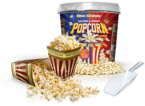 MacCorns - Salted & Sweet Popcorn Mix - Sharing Bucket Package + 12 Popcorn Cartons + 1 Serving Scoop