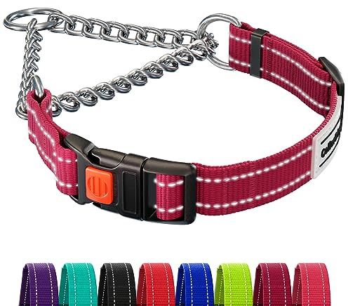 CollarDirect Reflektierendes Hundehalsband, Martingale-Halsbänder, seitliche Schnalle, Kette Training, verstellbare Haustier Halsbänder (Dunkelrot, M, 35-42 cm)