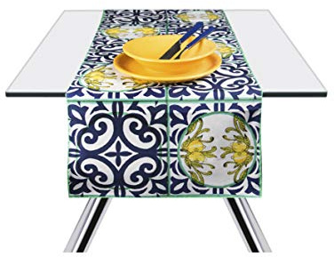 Excelsa Amalfi Tischläufer, 100% Baumwolle, Gelb und Blau, 45 x 140 cm