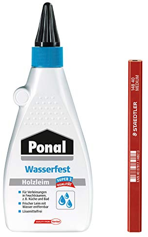 Ponal Holzleim für wasserfeste Montage-, Fugen- und Flächenverleimungen, Spar-Set mit 550g Holzleim und einem hochwertigen Zimmermans-Bleistift, 9HPN10SP1X