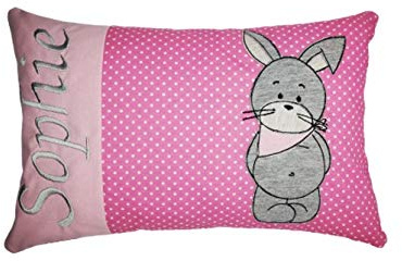 Kissen mit Wunschnamen Hase rosa Geschenk zur Geburt