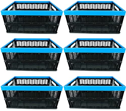 Novaliv Klappboxen faltbar stabil 6x 30L Blau Schwarz baskets Einkaufskiste Klappkisten Set Tragebox Aufbewahrung Einkaufskörbe Körbe Aufbewahrung Küche