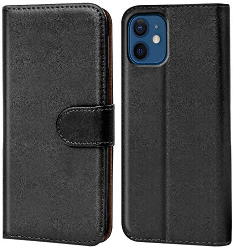 Verco Handyhülle für iPhone 12 Mini Hülle, Klapphülle für Apple iPhone 12 Mini Tasche PU Leder Flip Case Schutzhülle Brieftasche (5.4 Zoll) - Schwarz
