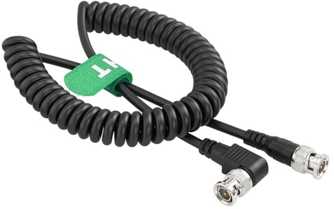 HangTon Cavo coassiale a spirale per monitor HD SDI 3G 1080p60, 75 Ohm, ad angolo retto da BNC a BNC dritto da 60 cm a 1,2 metri