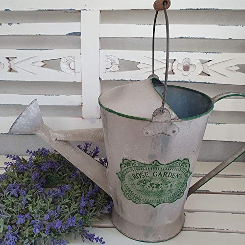 Arinosa Deko Gießkanne Zink Landhaus Shabby Chic Vintage Grau Grün 25 cm H x Ø 19 cm