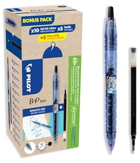 PILOT - 10er-Set B2P Gel + 5 Nachfüllungen + 5 Gratis - Tintenroller - Einziehbar und Nachfüllbar - Recycelter Kunststoff - Schwarz - Mittlere Spitze