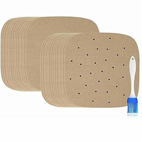 scosao 200 pcs Air Fryer Liners Square Perforated Parchment Paper Sheets for Baking Anti-sticking Unbleached for Bamboo Steamer, Steaming Basket, Cooking, 6.5/7 / 7.5/8 / 8.5/9/10 inch,8inch