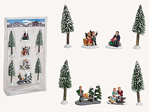Miniatur-Set mit Bäume Figuren Weihnachtsfigur Winterszene Lichthaus Winterwelt – ideal für Weihnachtsdorf, Krippe, Tischdeko, Modelllandschaft (bunt) (Im Park - Höhe 5-14cm)
