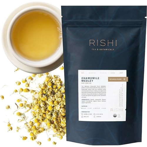 Rishi Tea Chamomile Medley Herbal Tea - Organic, Caffeine Free Loose Leaf Tea, Calming Chamomile Flowers with Lemon Verbena & Mint - 4 Ounces, 28+ Servings