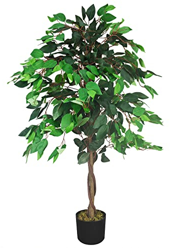 Decovego Kunstpflanze Künstliche Pflanze Benjamin Ficus künstlicher Baum Künstlich im Topf Plastik Pflanzen Zimmerpflanze wie Echt Deko 110 cm Innendekoration