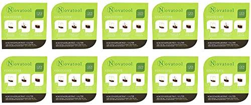 Novatool Lot de 10 tuiles en coco avec sac de terreau pour plantes d'intérieur | 100 litres | 750 g 19 x 18 x 5 cm Terreau de coco fin comprimés de noix de coco Steu et substrate terre de coco