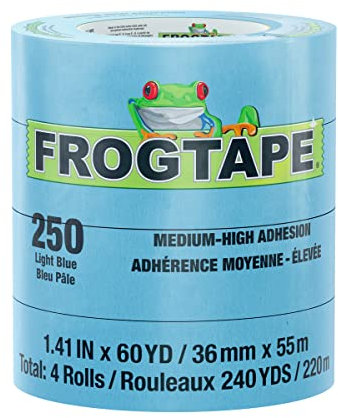 FrogTape Ruban de masquage bleu clair de qualité supérieure 250 [adhérence moyenne à: 1.41 in. x 60 yds. (Bleu clair) / 4-pack