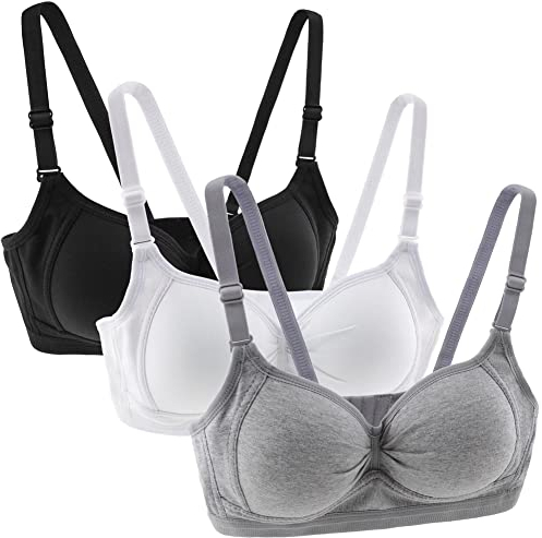 Anntry Teenage Girls Cotton Bras Breathable Underwear Wire Free Sports Bra with Adjustable Straps Training Bralette for Women Girls Pack of 3