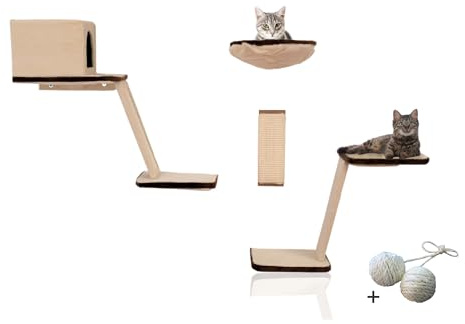 Rohrschneider 8-teiliges Kletterwand-Set Katzen, 2 Spielkugeln, Beige/Braun