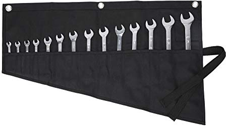 Multi-Purpose Wrench Roll | Robuste Werkzeugrolle aus gewachstem Segeltuch für Rolltaschen mit metrischen oder SAE-Schlüsseln und Werkzeugen - 14 Schlitze - 16OZ - Schwarz