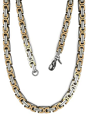 Fly Style Byzantiner Königskette Gold+Silber Edelstahl - Halskette Herren 18 Karat teil-vergoldete Kette