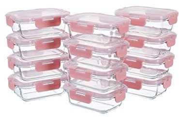 GULFLIN 12 Pack, 12oz Small Glass Food Storage Containers, Pink Set