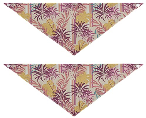 2 Stück Hundehalstücher Haustier Bandana Schal Druckknopf Dreieck Lätzchen Halstuch Set Haustier Urlaub Zubehör Dekor für kleine bis große Welpen Hunde Katzen kleine Gold Lila bunte tropische Blätter