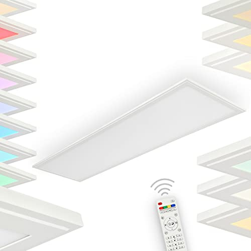 LED Deckenpanel Montalba, dimmbares Panel aus Metall und Kunststoff in weiß, moderne Deckenleuchte 1-flammig mit RGB Farbwechsler und Fernbedienung, 1 x LED 40 Watt, 2700-6200 Kelvin, max. 4000 Lumen