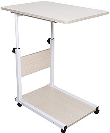 Yolancity 50 x 35cm Beistelltisch Höhenverstellbar Nachttisch Sofaschrank Kaffeetisch Betttisch Laptoptisch Metall Holz mit 4 Rollen, Tragfähigkeit 20-30kg, für Schlafzimmer Wohnzimmer, Weißer Ahorn