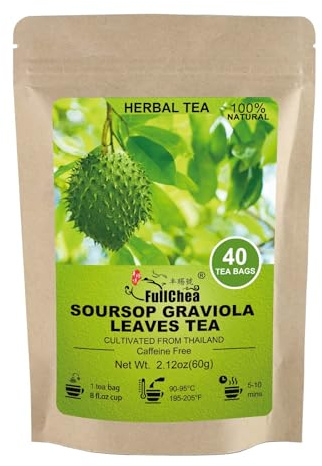 FullChea - Soursop Leaves Tea Bags, 40 Teabags - Premium Soursop Graviola Leaves - Hojas De Guanabana Tea - Non-GMO - Caffeine-free - Improve Digestion, Support Healthy Skin & Sleep