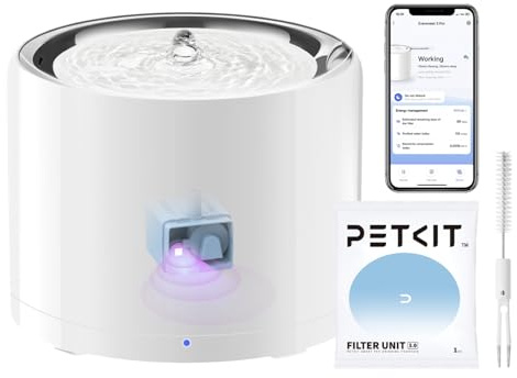 PETKIT Cat Water Fountain, UVC Wireless Pump, APP Control, 1.8L Cat Fountain Stainless Steel, Ultra Quiet, Hygienic Fresh Water for Cats Dogs, 3 Working Mode, Smart LED Light, Activated Carbon Filter