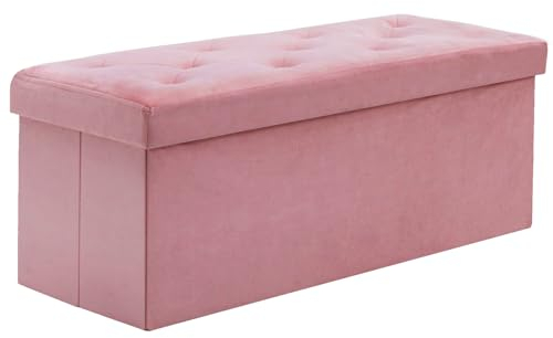 BRIAN & DANY Faltbare Aufbewahrung, Ottomane, Sitzbank, Samt, groß, Ottomane, Aufbewahrungsbox für Wohnzimmer und Schlafzimmer, 110 x 40 x 40 cm - Hot Pink