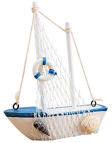 Winhappyhome Kleines Segelboot Modell Ornament Muscheln Fischernetze Rettungsringe dekoratives Zubehör für Schlafzimmer Wohnzimmer Küche