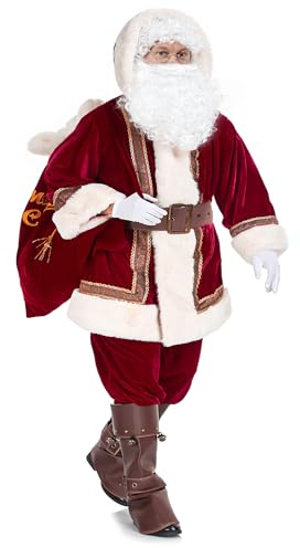 VAPICK Santa Claus Costume for Men Deluxe Velvet Santa Suit 10PCS Adults Christmas Outfit Xmas Holiday Cosplay Set (X-Large)