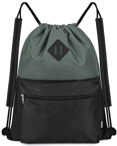 WANDF Kordelzug-Rucksack, Sport-Turnbeutel mit Nassfach, wasserabweisender Kordelzug, Cinch-Tasche für Damen und Herren (Schwarz mit Schulterpolster)