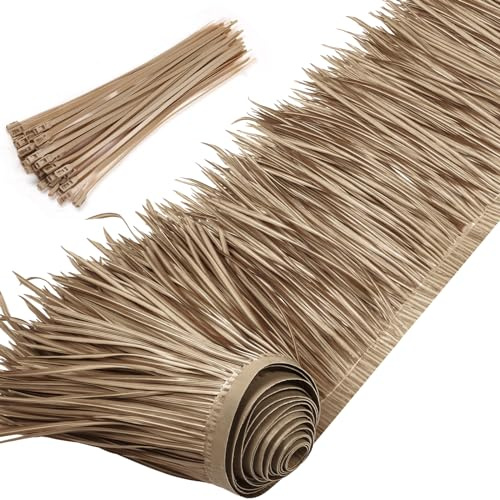 Yilloog Rollo de paja de palma, rollo de paja de estilo mexicano, paneles de paja para techo Tiki, cabaña, palapa, tejados, hierba ciega de pato, para Tiki, bar, cabaña, jardín, patio (gris marrón, 4