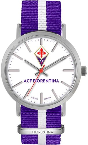 PRESTIGE & DELUXE Orologio da polso unisex Lowel Sport Fiorentina Cinturino viola-bianco - Quadrante 39 mm bianco + portachiave calcio