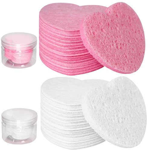 50 Pz Spugne per Il Viso per La Pulizia Spugne per Il Viso Compresse Riutilizzabili a Forma Di Cuore Forte Assorbimento D'acqua Dischetti Struccanti in Cellulosa Ad Asciugatura Rapida