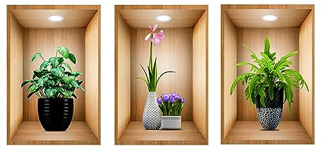 3D Wandaufkleber Vase, 3 Stück Vasen Wandtattoo, Grüne Pflanzen Selbstklebend Wandsticker Wandbilder, Wandabziehbilder Wanddeko für Wohnzimmer, Schlafzimmer, Bad, Küche, Büro (30x45cm B)