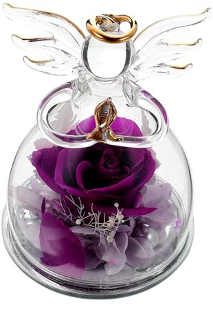 Amosfun Décoration de Fleurs Stabilisées sous Cloche en Verre Ornement Ange Romantique pour Saint-Valentin et Décoration de Bureau Intérieur