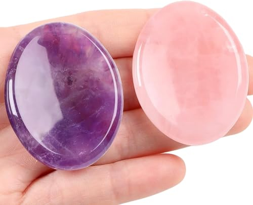 Chakra and Healing Stones, 2 Piedras Chakras, Piedras Naturales, Piedra Cuarzo Rosa, Piedras de Amatista,Ayudarán a Eliminar el Estrés
