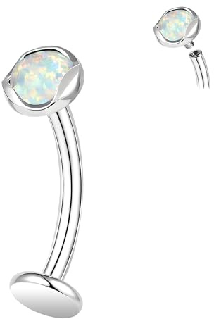 ZS ASTM Bauchnabelpiercing Titan F136, 14 G Opalsteine, 6/8/10/12/14 mm Innengewinde, langer Stab mit flacher Rückseite, L:6mm, Erstellter Opal, Zirkon-Edelstein