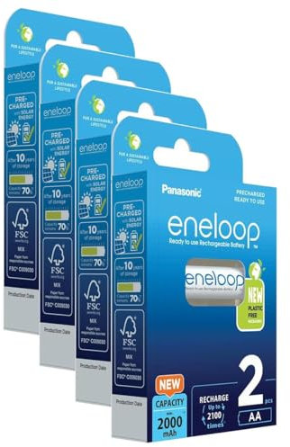 Eneloop Pack of 4 x 2 Rechargeable Batteries Cute AA 2000 mAh Ni-MH