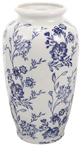 VINTORKY Keramikvase Aus Blau Weißem Porzellan Für Blumenarrangements Mittlere Größe Korrosionsbeständig Wasseraufnahme Für Frische Blumen Dekorative Tischvase Für Büro Und Wohnraum