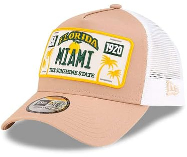 New Era License Plate Trucker Adjustable Cap Miami Beige, Size:OneSize