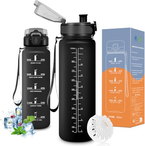Vikaster Borraccia Sportiva, Borraccia 1000ml, Senza BPA & Prova di Perdite, Bottiglia Acqua Bambini, Scuola, Bici, Palestra, Yoga, Ufficio