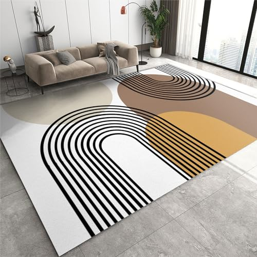 QDJKBL Moderner Teppich mit mittelalterlicher geometrischer Symmetrie, Büroteppich im europäischen Stil mit geschwungenen geometrischen Linien, zotteliger Läuferteppich mit Rutschfester, 140 x 200 cm