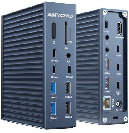 40Gbps Docking Station– 21 Anschlüsse, 8K60Hz HDMI, 2,5 GbE Ethernet, SD/TF 4.0, 10 Gbps USB C/A 3.2 Gen2, 3,5 mm Audio, 40 Gbps Dock Compatible with Mac M1/M2/M3 Pro/Max and Thuderbolt 4 Devices
