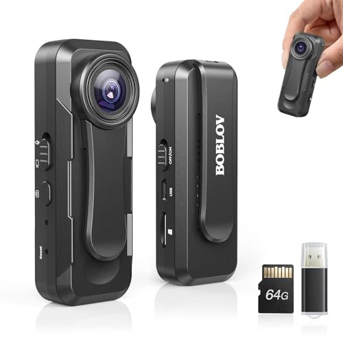 BOBLOV W1 1080P 64 GB Body Worn Camera, piccola videocamera, telecamera indossabile con registrazione in loop, facile da usare per viaggi, lezioni