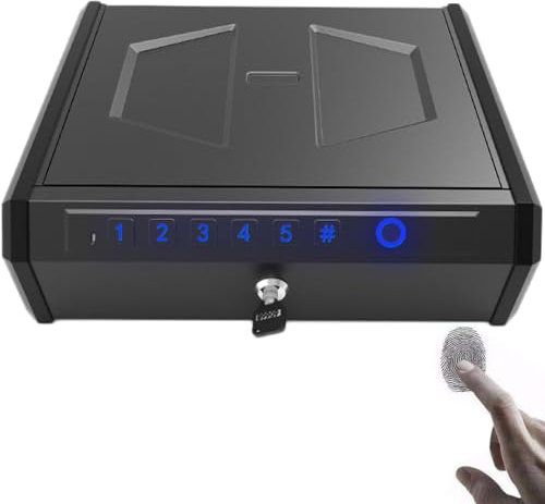 LZDOYY Gun Safe, Biometric Gun Safe for Pistols, Quick Access Pistol Safe Handgun Safe with Keys and Key Pad,Beside Gun Lock Box for Home, Nightstand and Desk (Biometric Fingerprint Lock)