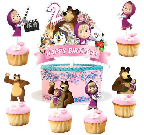 Decoración Pastel,Niña y El Oso Cumpleaños Del,7 Pcs Decoración Cocina,Pastel Adorno Del Paste Cumpleaños