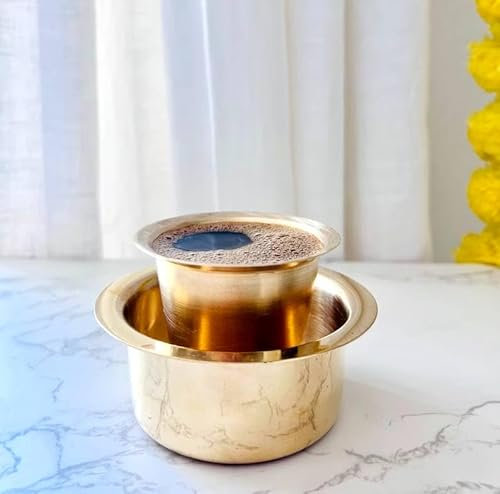 Samyuktha Brass Coffee Dabara Tumbler Set| Tea Davara| Peetal Dabara| Madrasi Filter Coffee,Tea Kappi Traditional Kumbakonam Dawara, Golden Color,150ml for Ultimate South Indian Coffee Experience