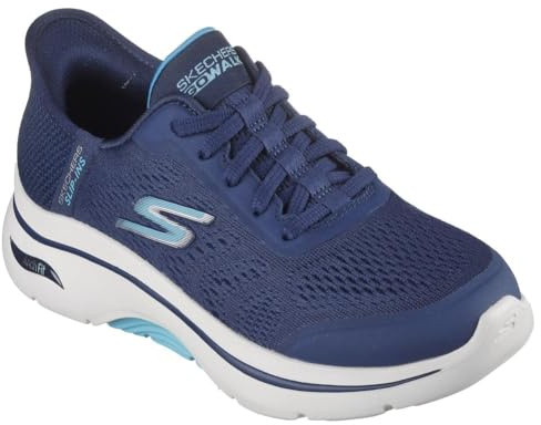 Skechers Women's Go Walk Arch Fit 2.0 Valencia Hands Free Slip-Ins Sneaker, Navy/Aqua, 8 Wide
